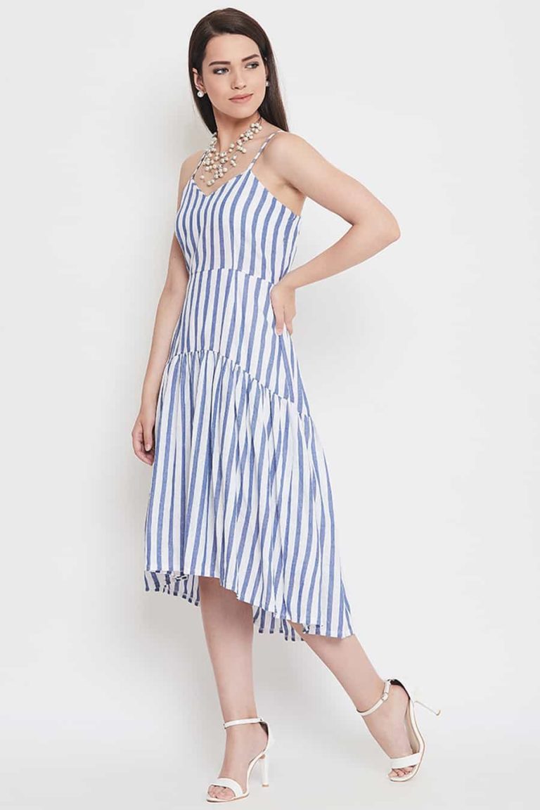 Blue and white stripe dress