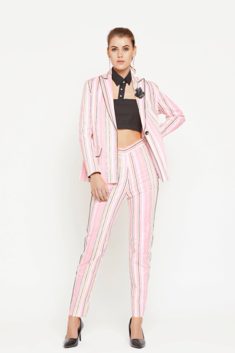 Pink Stripe Blazer Set
