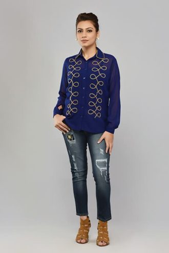 SAI 33 Royal Blue Georgette Shirt