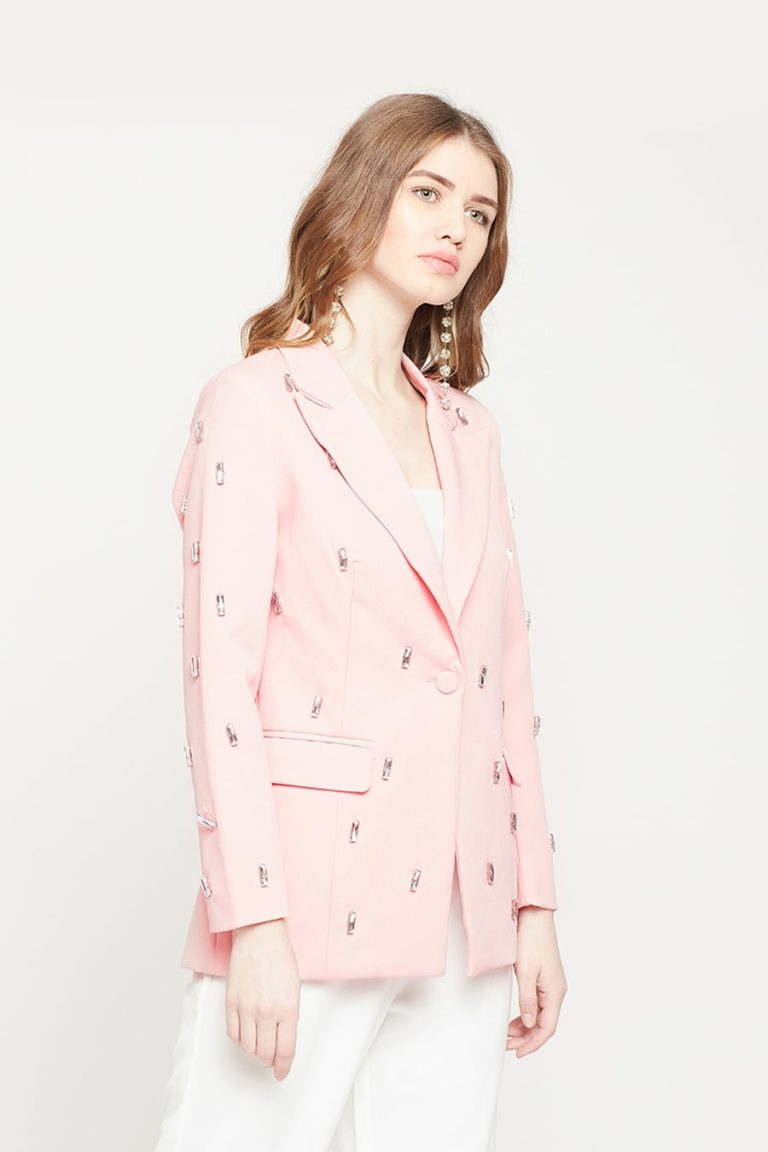 Pink Crystal Studded Blazer
