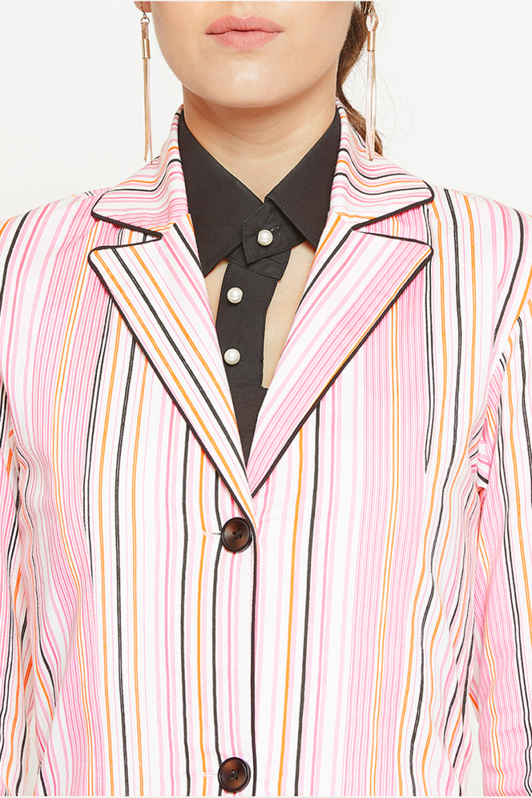 Pink Stripe Long Blazer Set