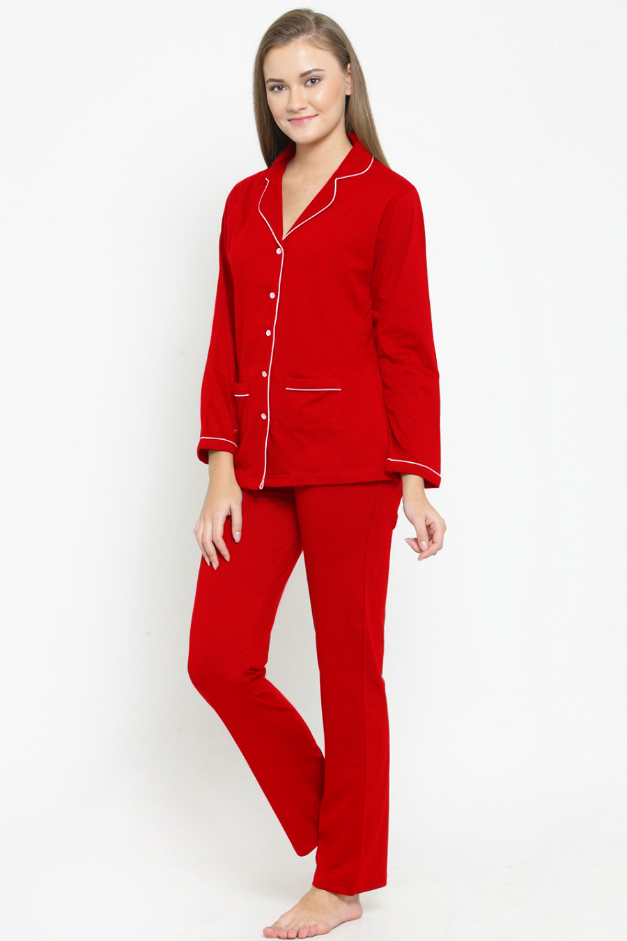 Red Cotton Night Suit Set