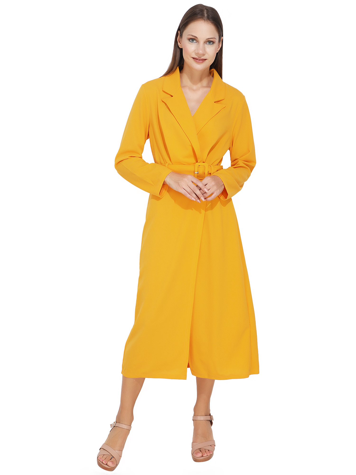Yellow  Notched Collar Dress