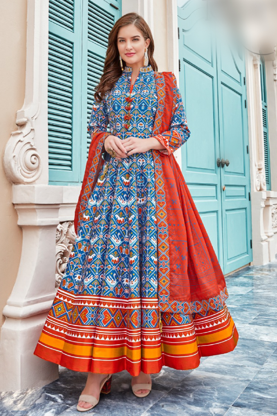 Abstract Blue Anarkali Suit